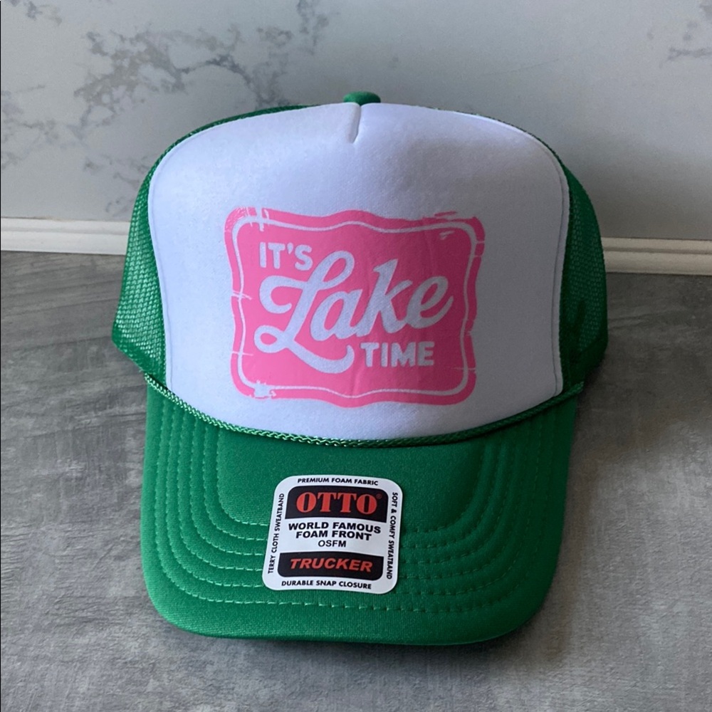 OTTO Green and White Trucker Hat with Its Lake Time